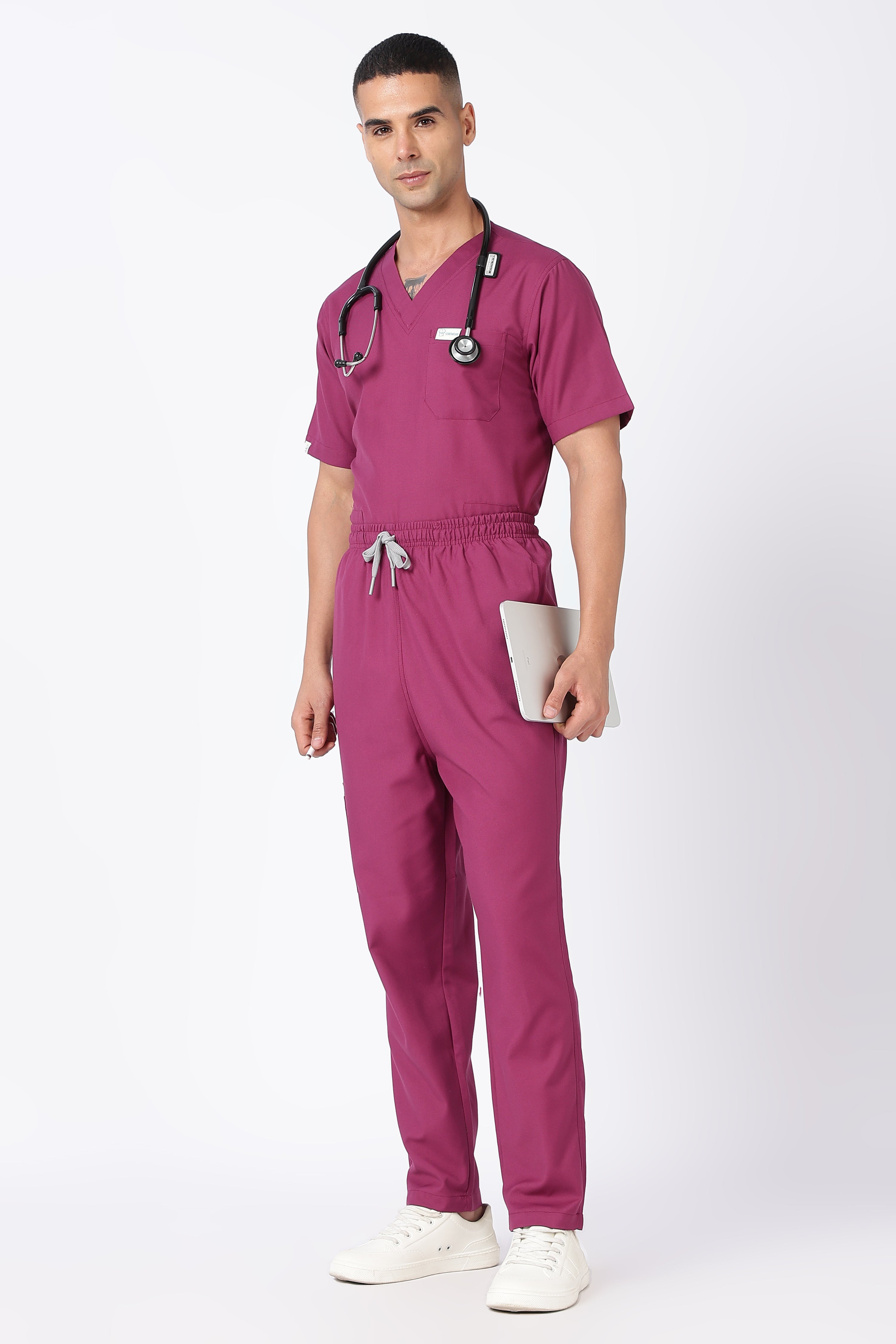 Prime - Men's V-Neck Scrub - 7 Pocket - Wine Berry