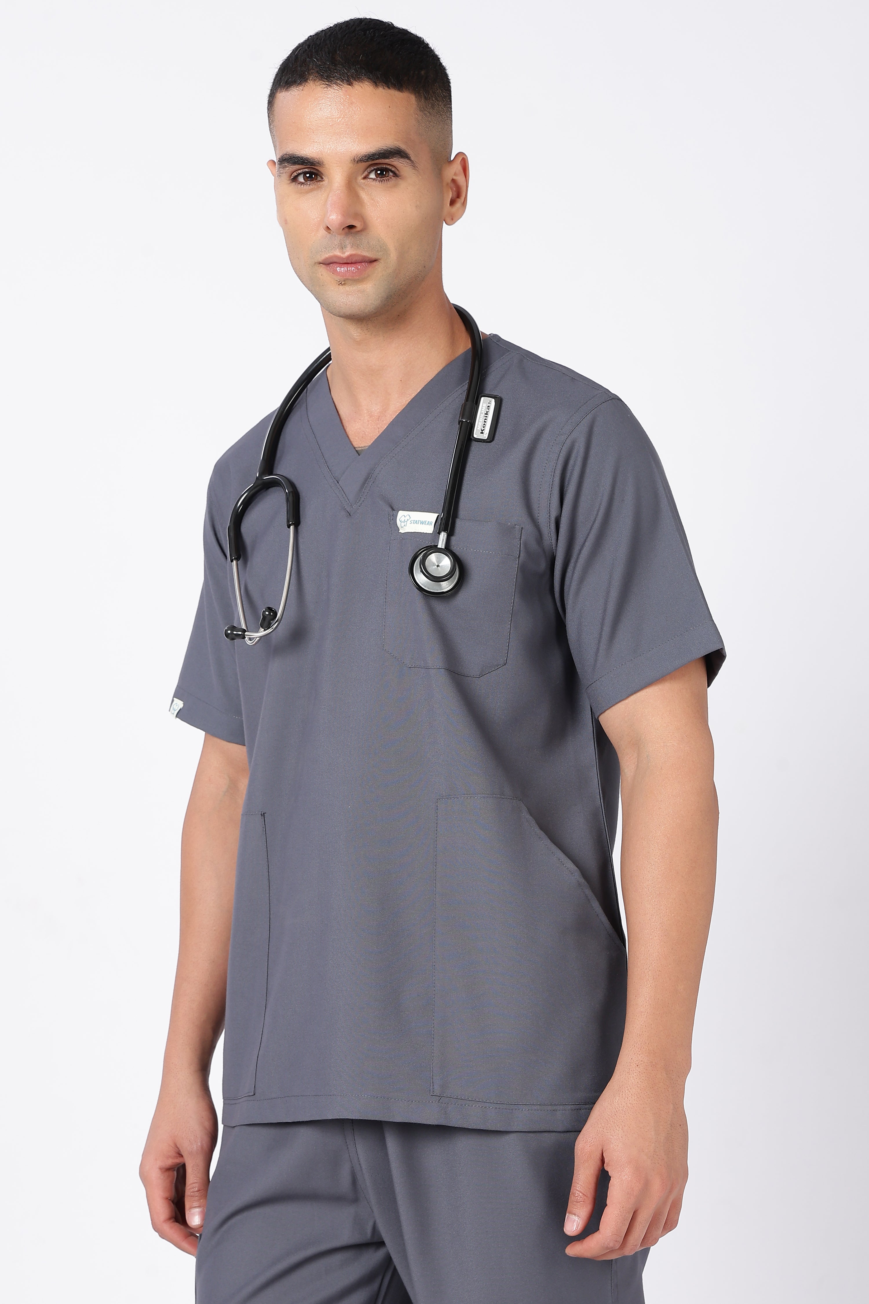 Prime – Men's V-Neck Scrub - 7 Pocket - Steel Grey