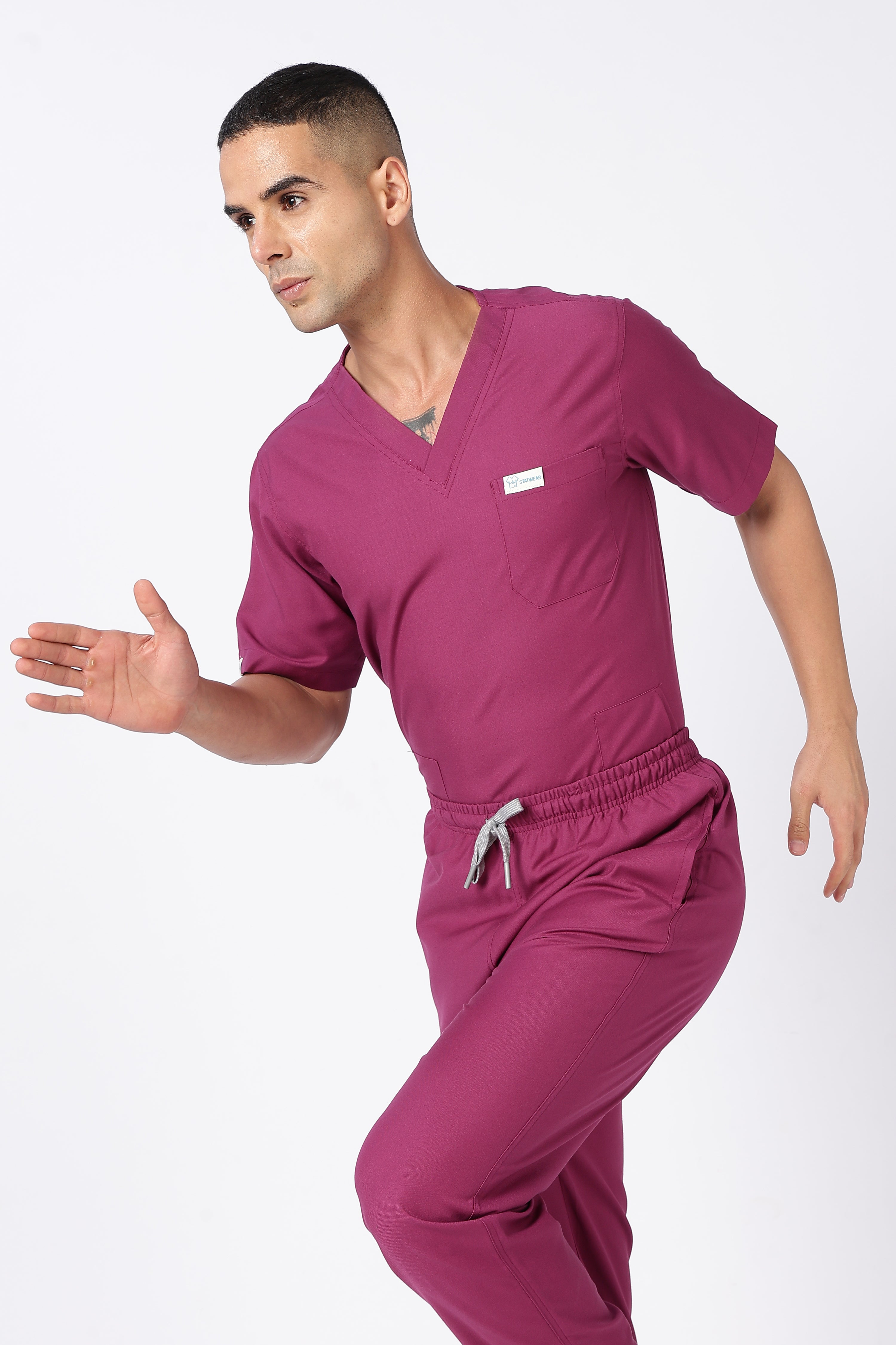 Prime - Men's V-Neck Scrub - 7 Pocket - Wine Berry