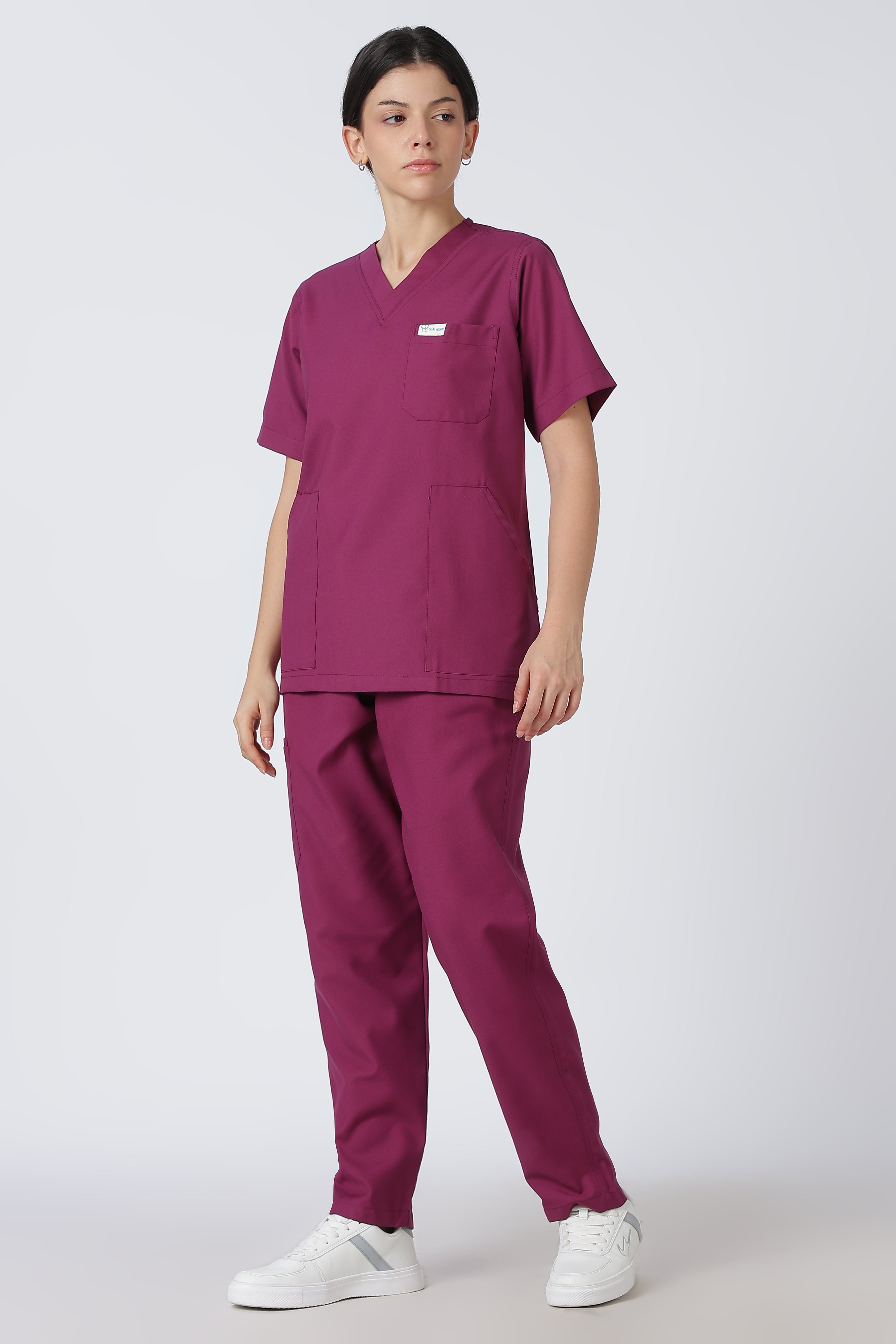 Prime – Women's V-Neck Scrub - 7 Pocket - Wine Berry