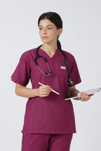 Prime – Women's V-Neck Scrub - 7 Pocket - Wine Berry