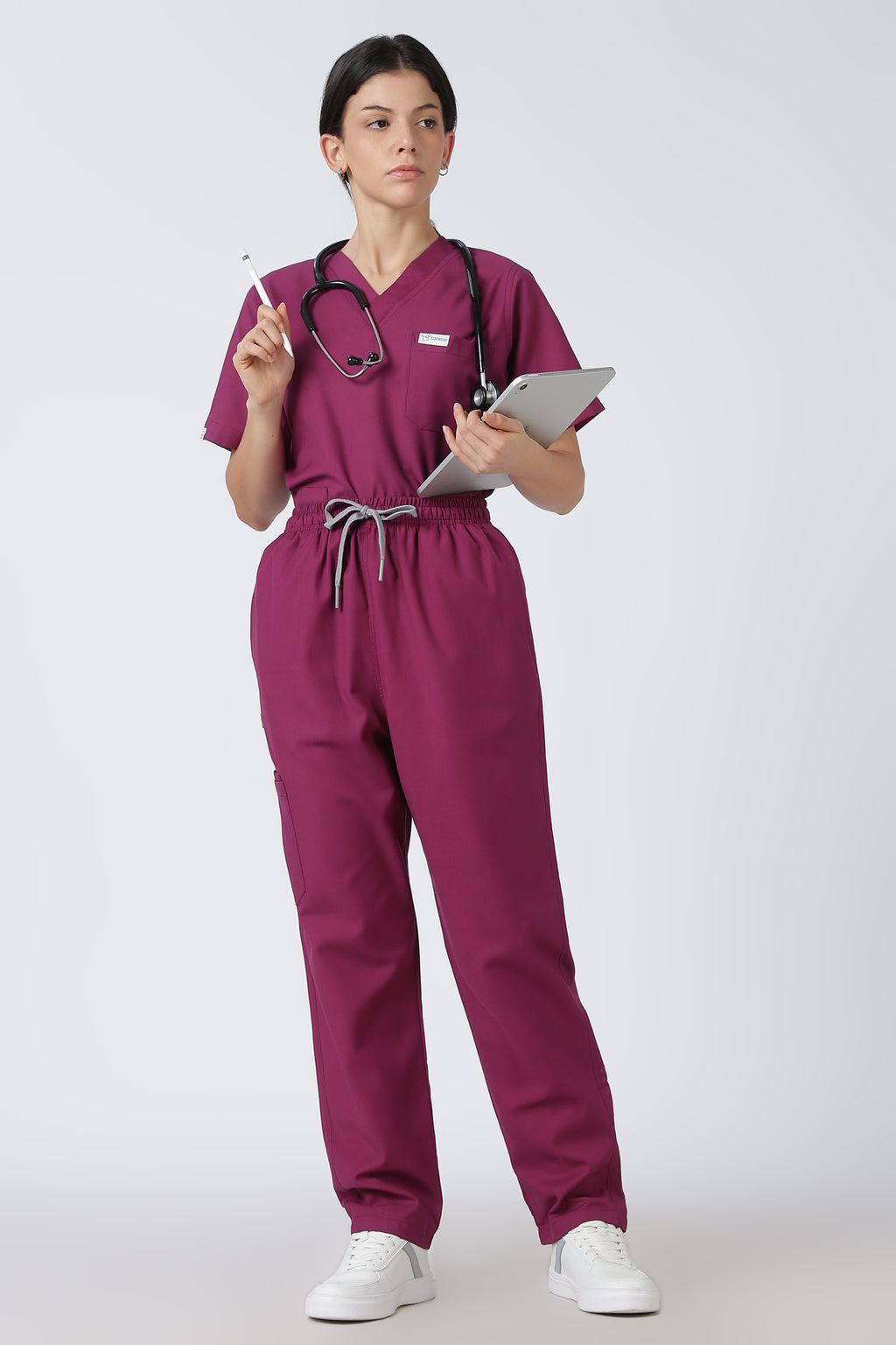 Prime – Women's V-Neck Scrub - 7 Pocket - Wine Berry