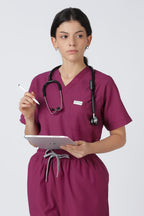 Prime – Women's V-Neck Scrub - 7 Pocket - Wine Berry