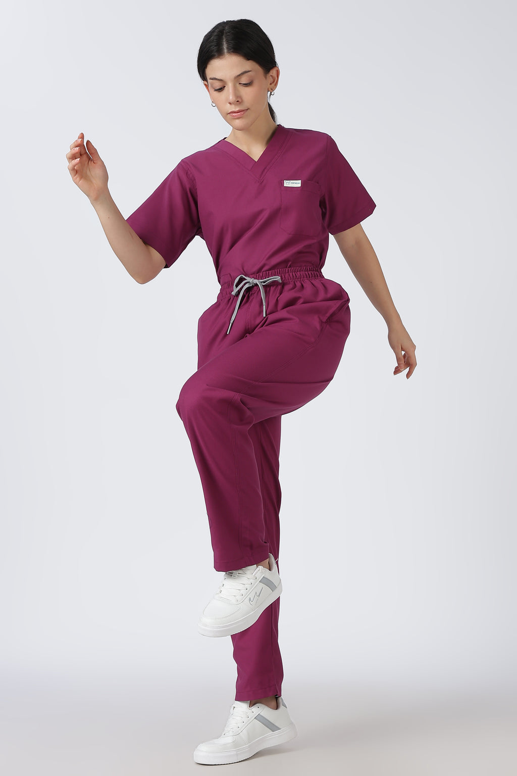 Prime – Women's V-Neck Scrub - 7 Pocket - Wine Berry