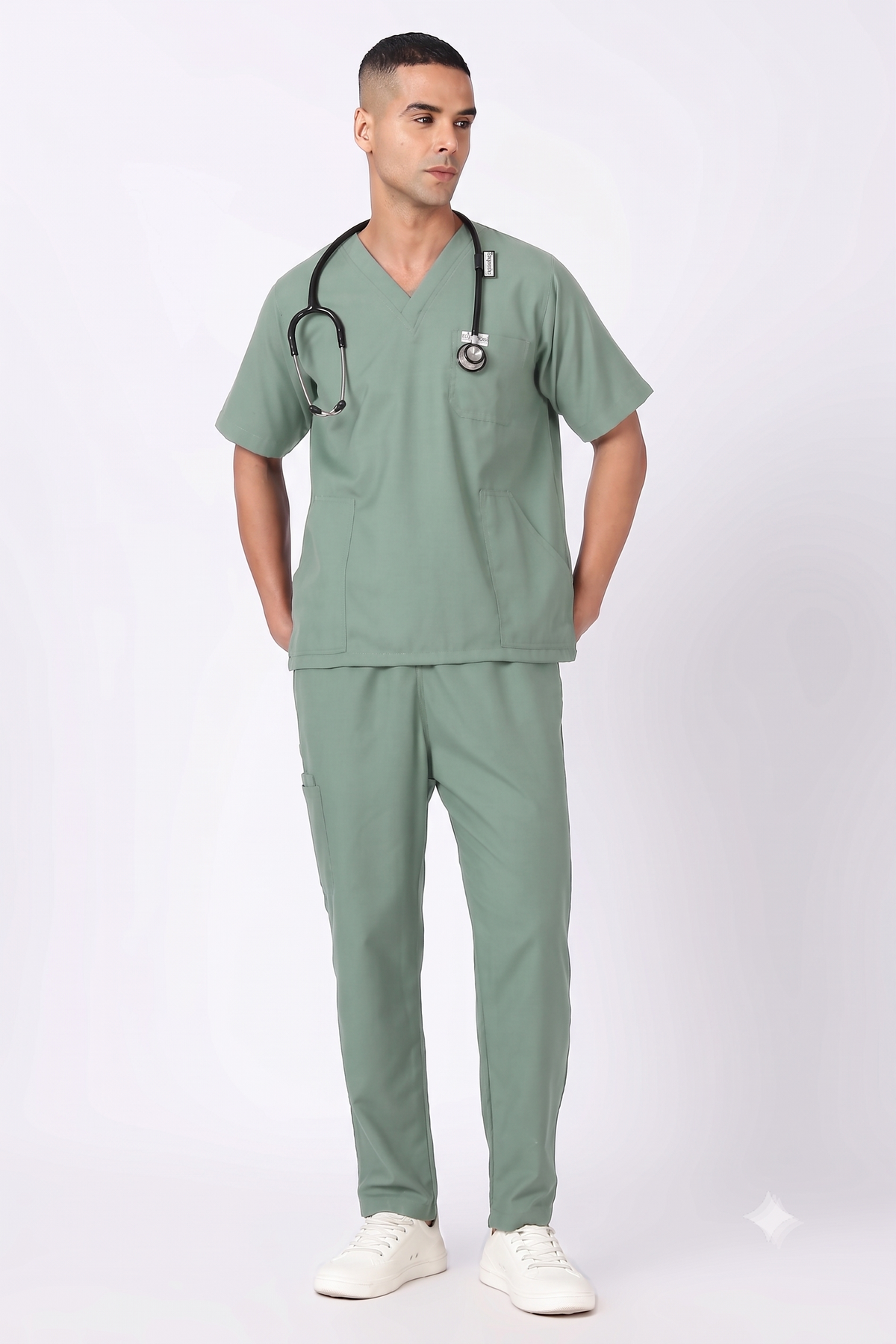 Supreme – Men's V-Neck Scrub - 5 Pocket - Beetle Green