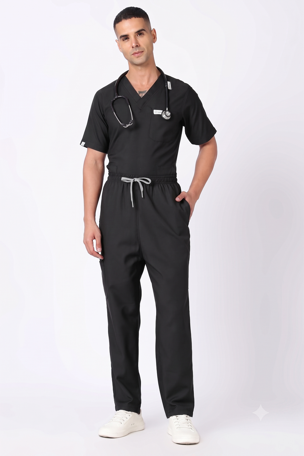 Supreme – Men's V-Neck Scrub - 5 Pocket - Black
