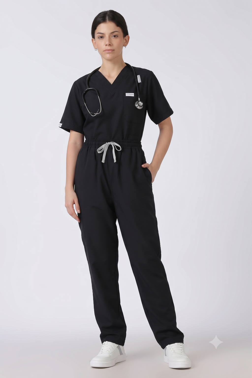 Supreme – Women's V-Neck Scrub - 5 Pocket - Black